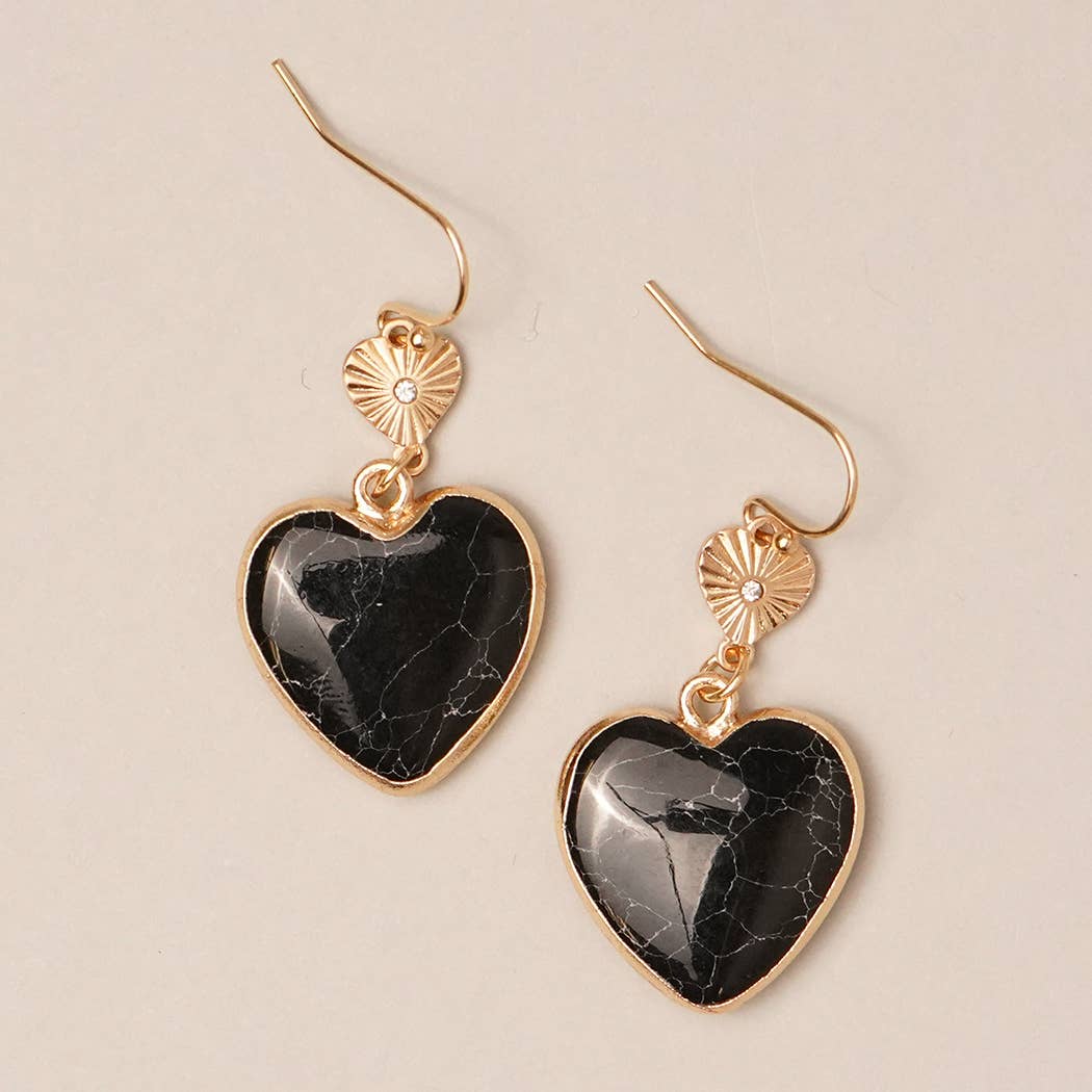 Heart-Shaped Semi-Precious Stone Hook Earring