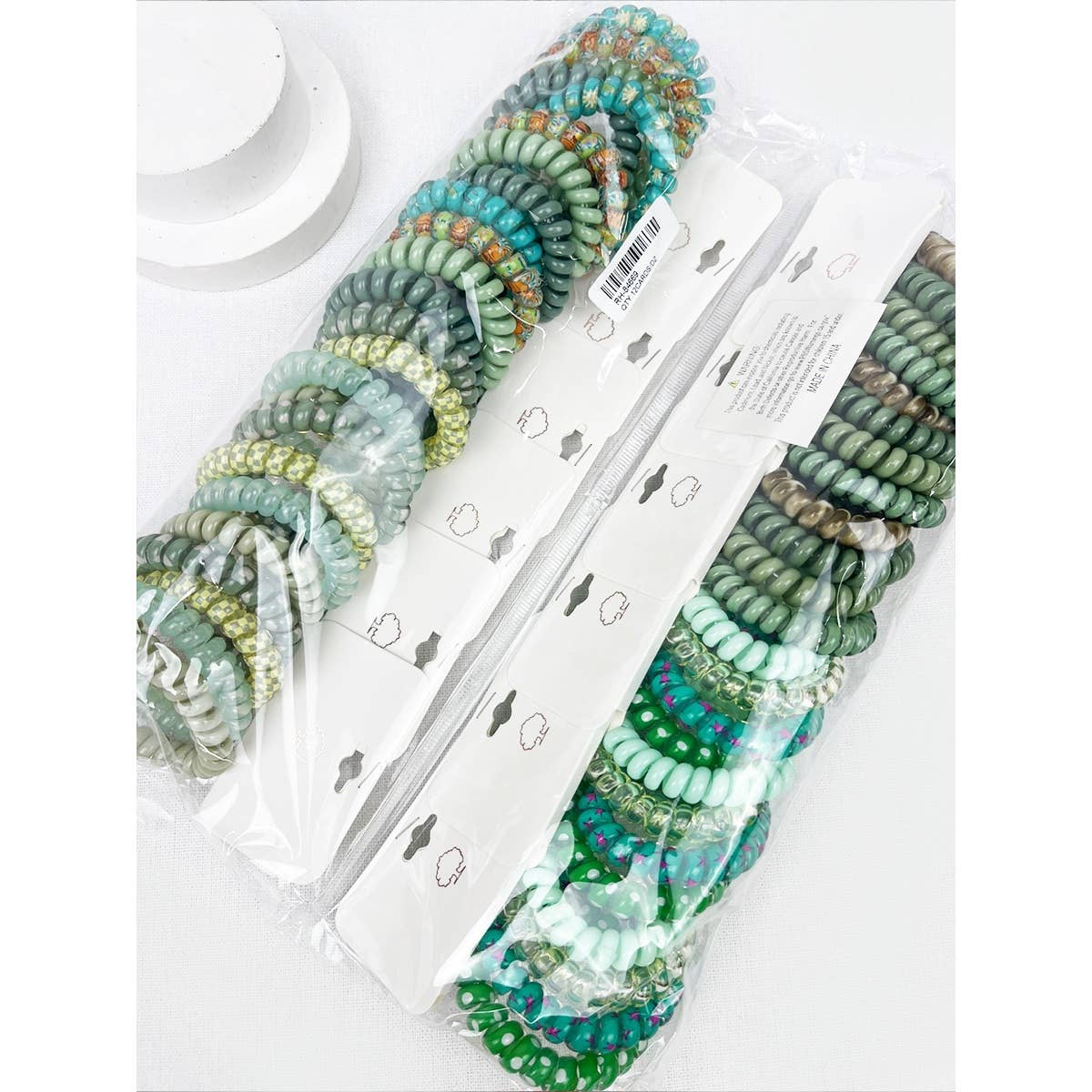 Green Tone Multi Design Spiral Hair Ties