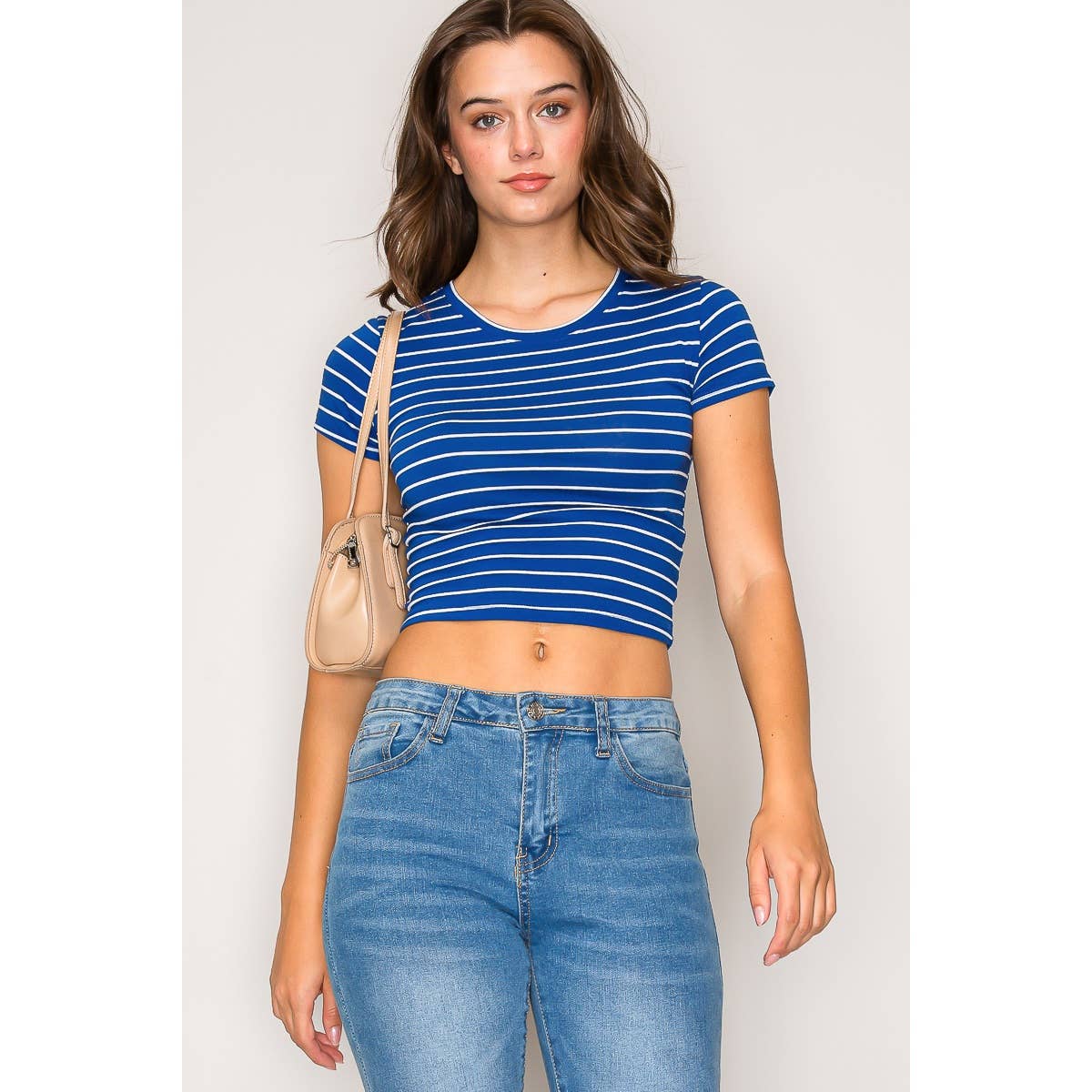Striped Crew Neck Short Sleeve Cotton Jersey Top