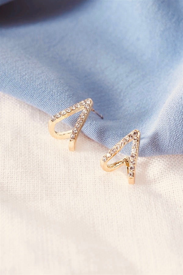 Up Pointed Gold Rhinestone Earrings