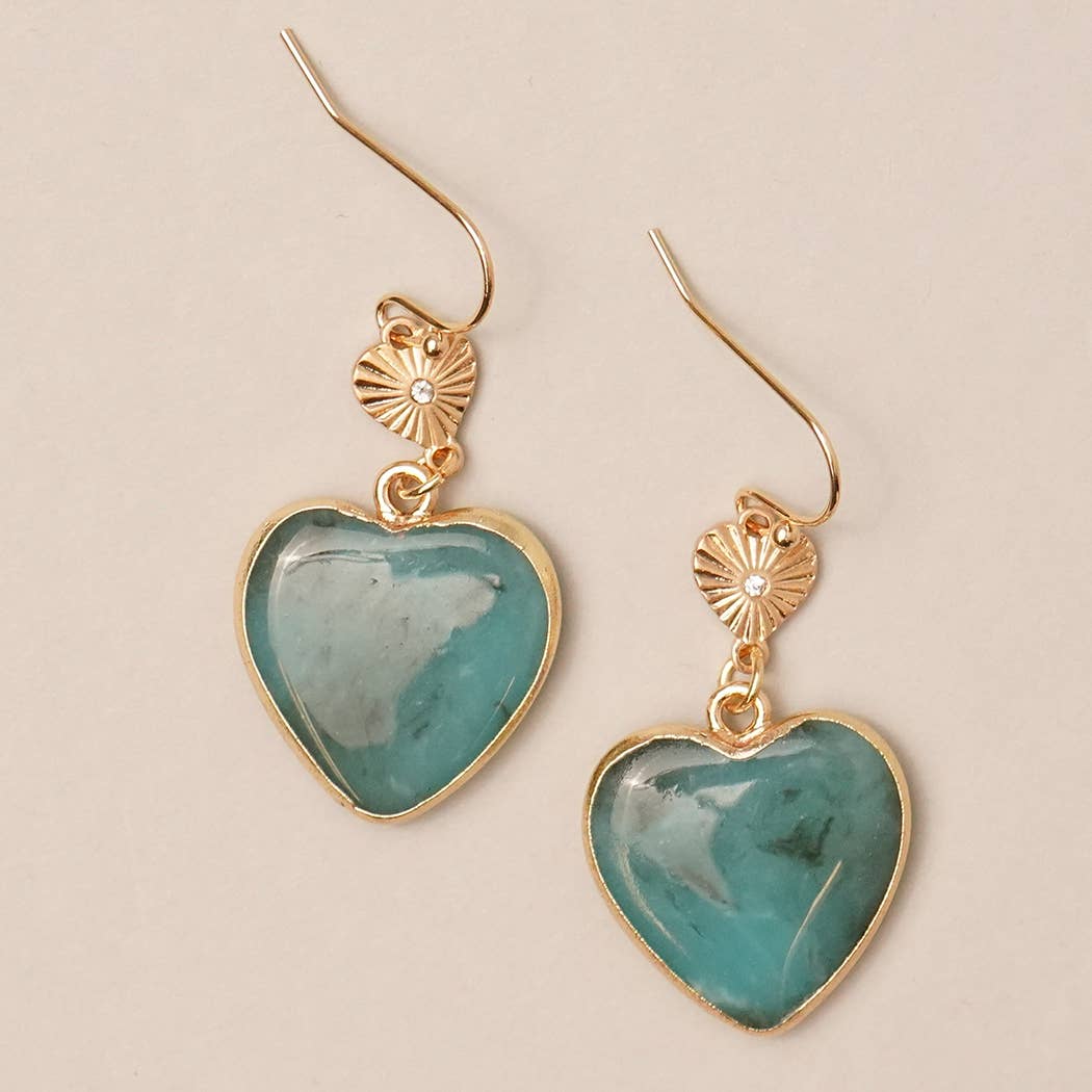 Heart-Shaped Semi-Precious Stone Hook Earring