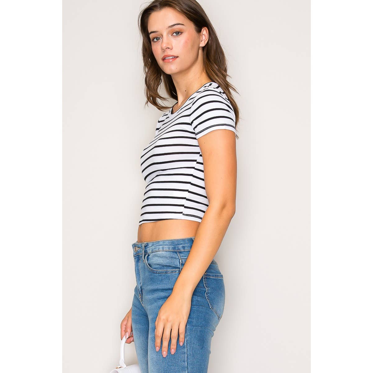 Striped Crew Neck Short Sleeve Cotton Jersey Top