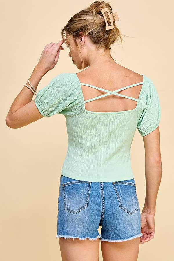 KNIT FRONT WITH TIE MID RISE CROP TOP