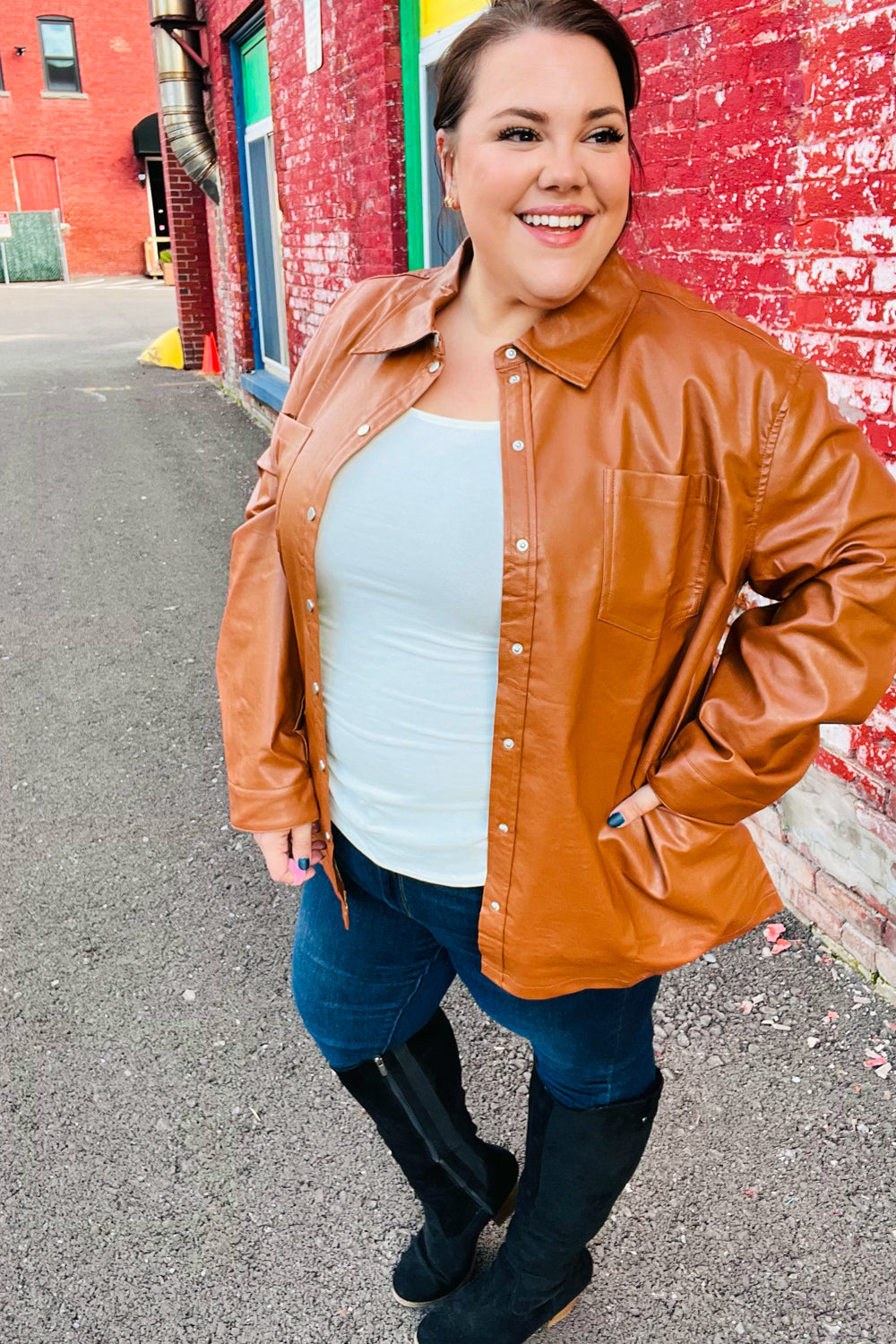 RUSTY VEGAN LEATHER SNAP BUTTON JACKET