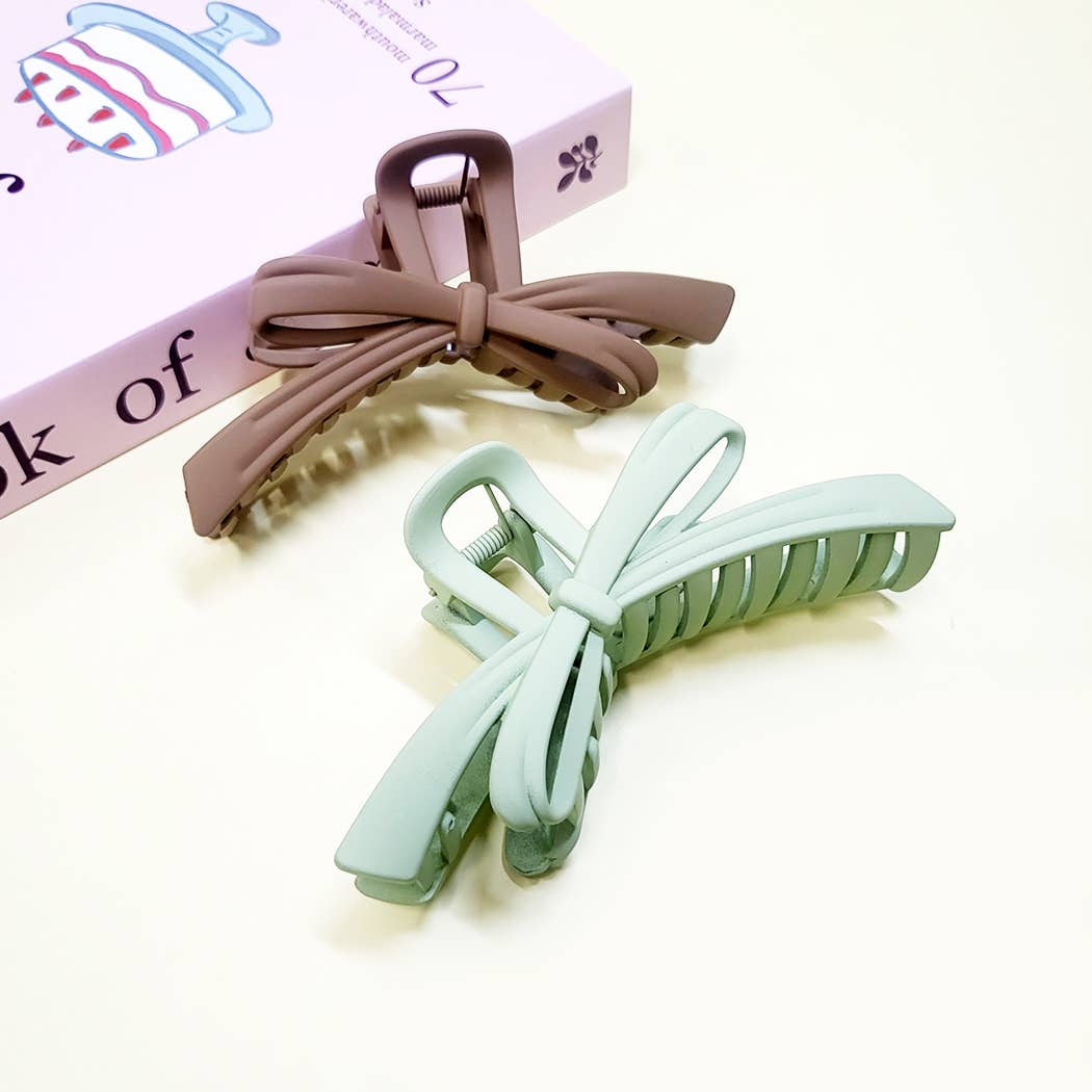 Matte Color Ribbon Shape Hair Claw Clip