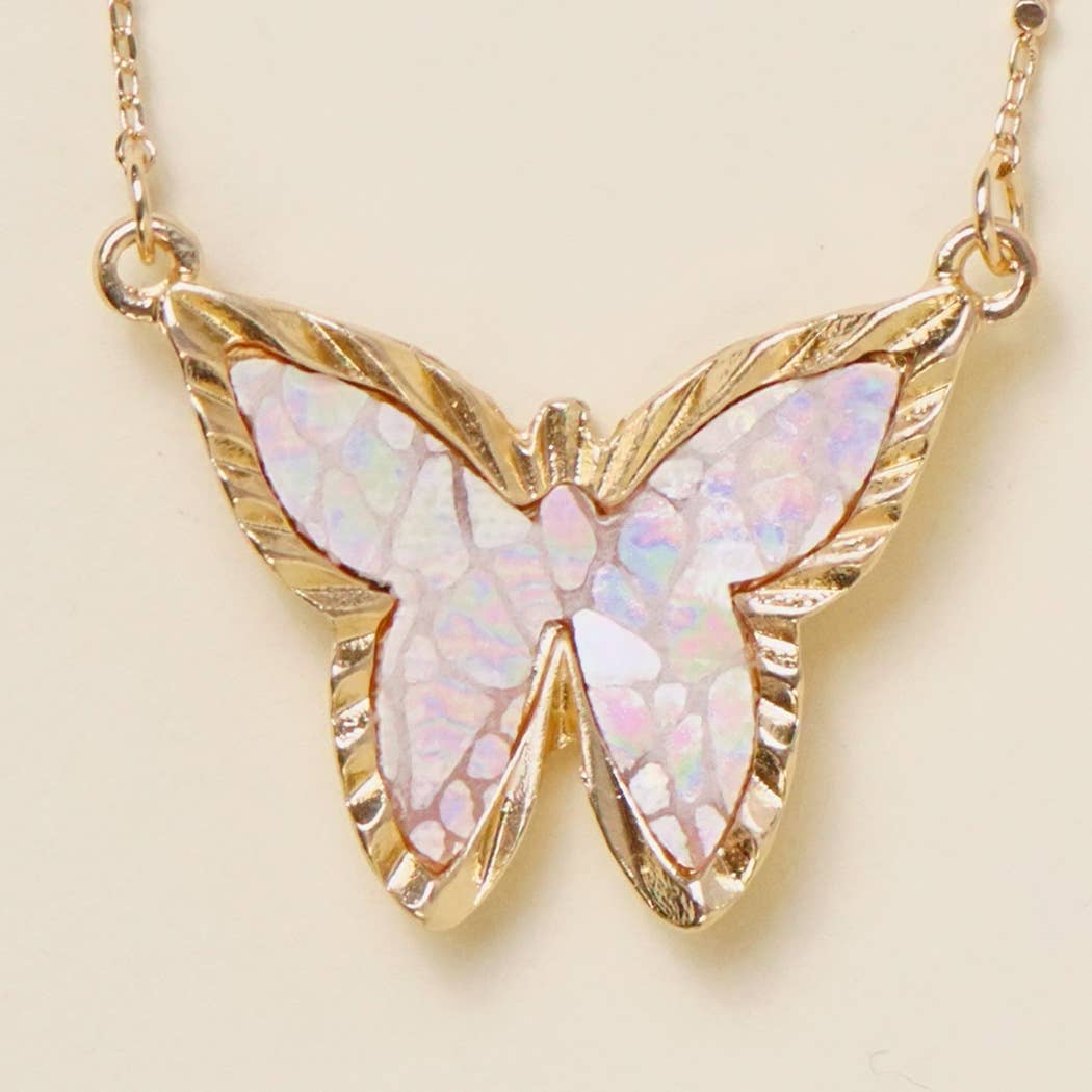 Leather Butterfly Pendant Necklace