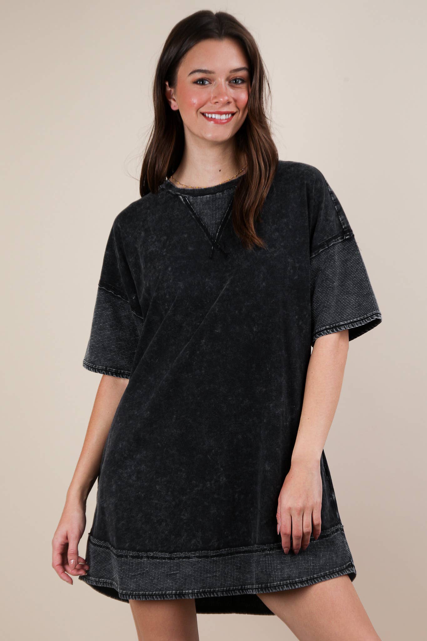 Mineral Washed Comfy Casual Knit Mini Dress