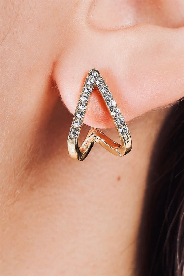 Up Pointed Gold Rhinestone Earrings