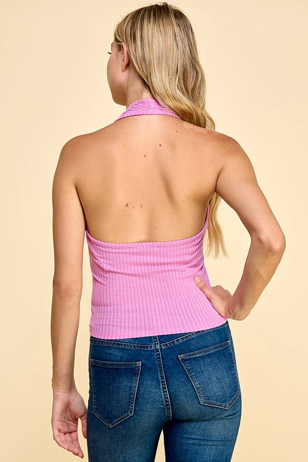 FRONT ZIP UP BUBBLE RIB HALTER