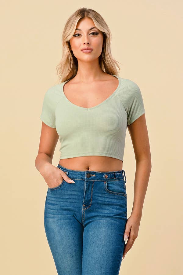 V-NECK RIB CROP TEE