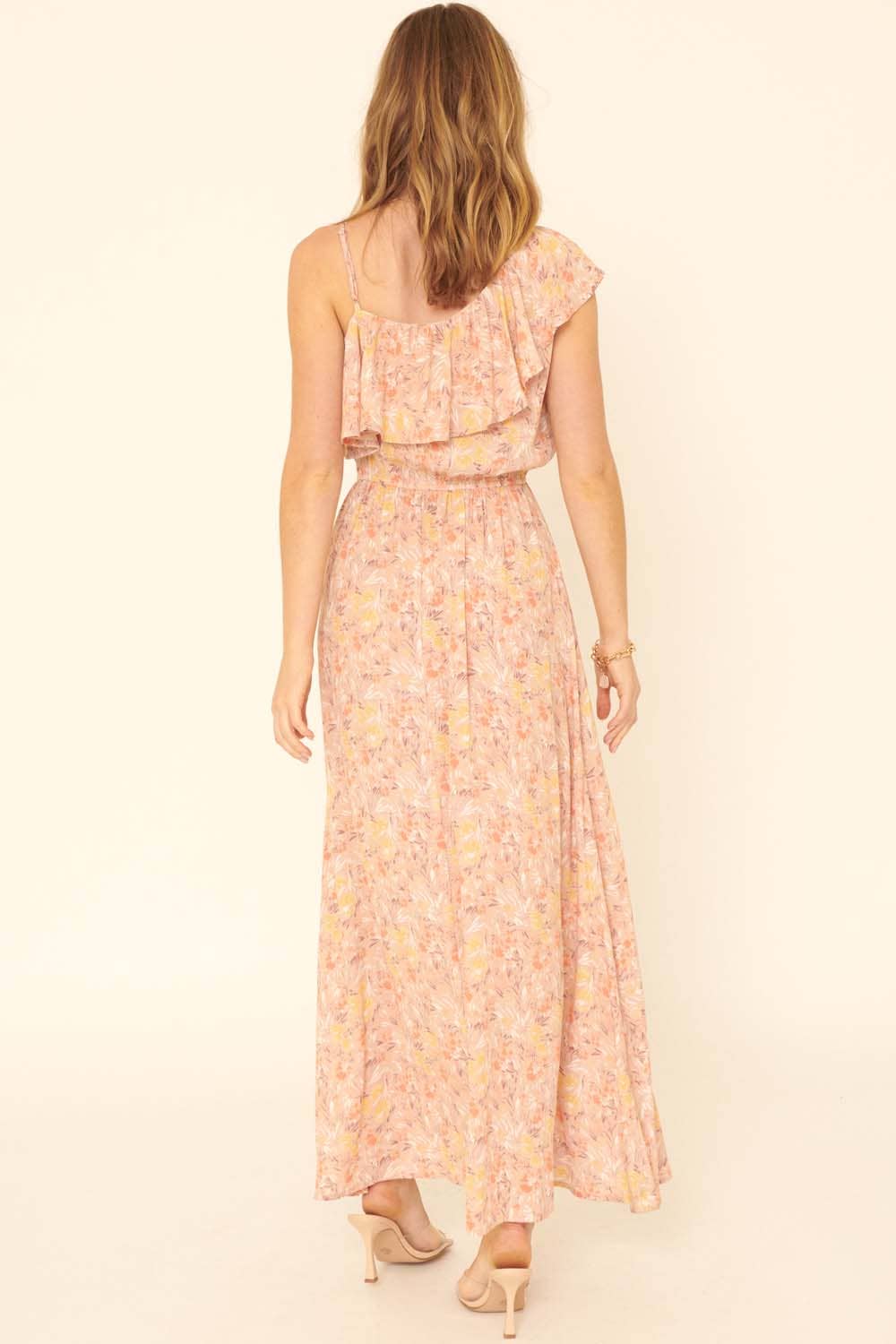 Floral One Shoulder Ruffle Overlayer Maxi Dress