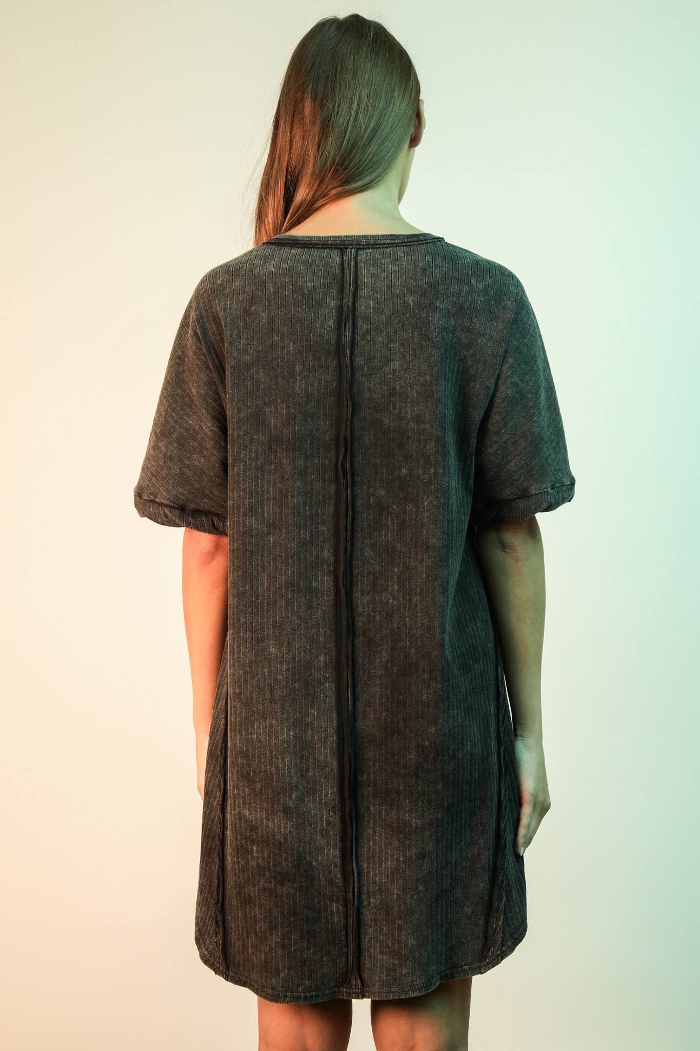 Mineral Washed Ribbed Knit Shift Mini Dress