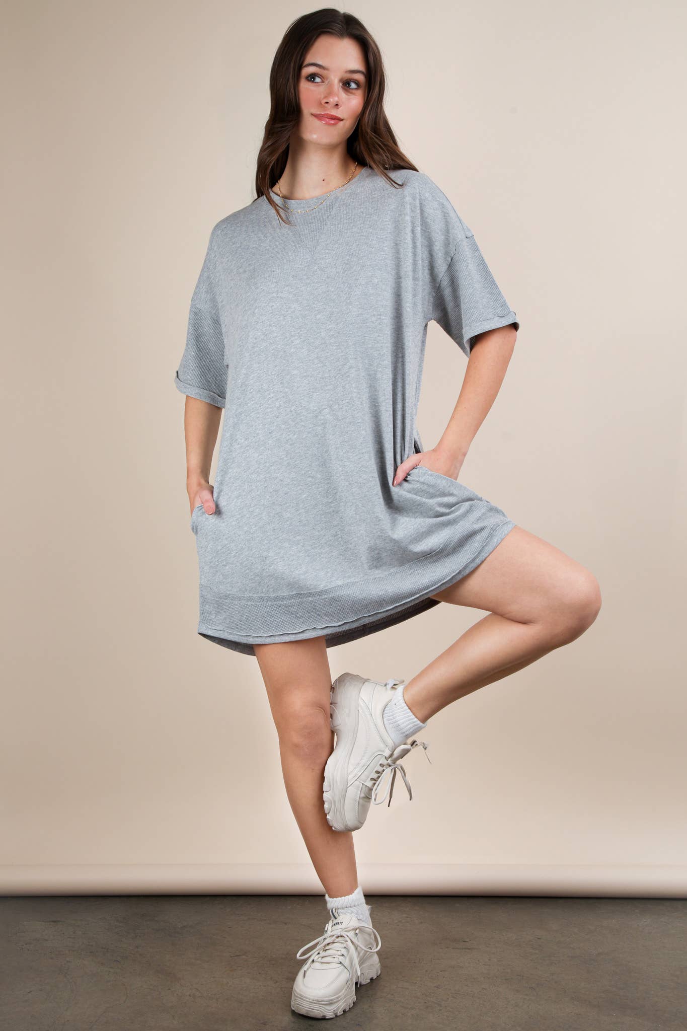 Mineral Washed Comfy Casual Knit Mini Dress
