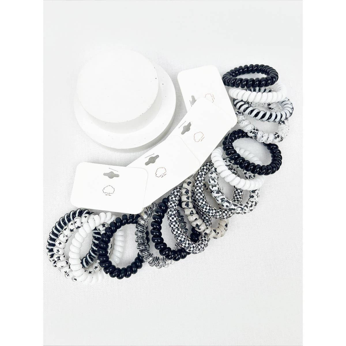 Black and White Multi Design Spiral Hair Ties