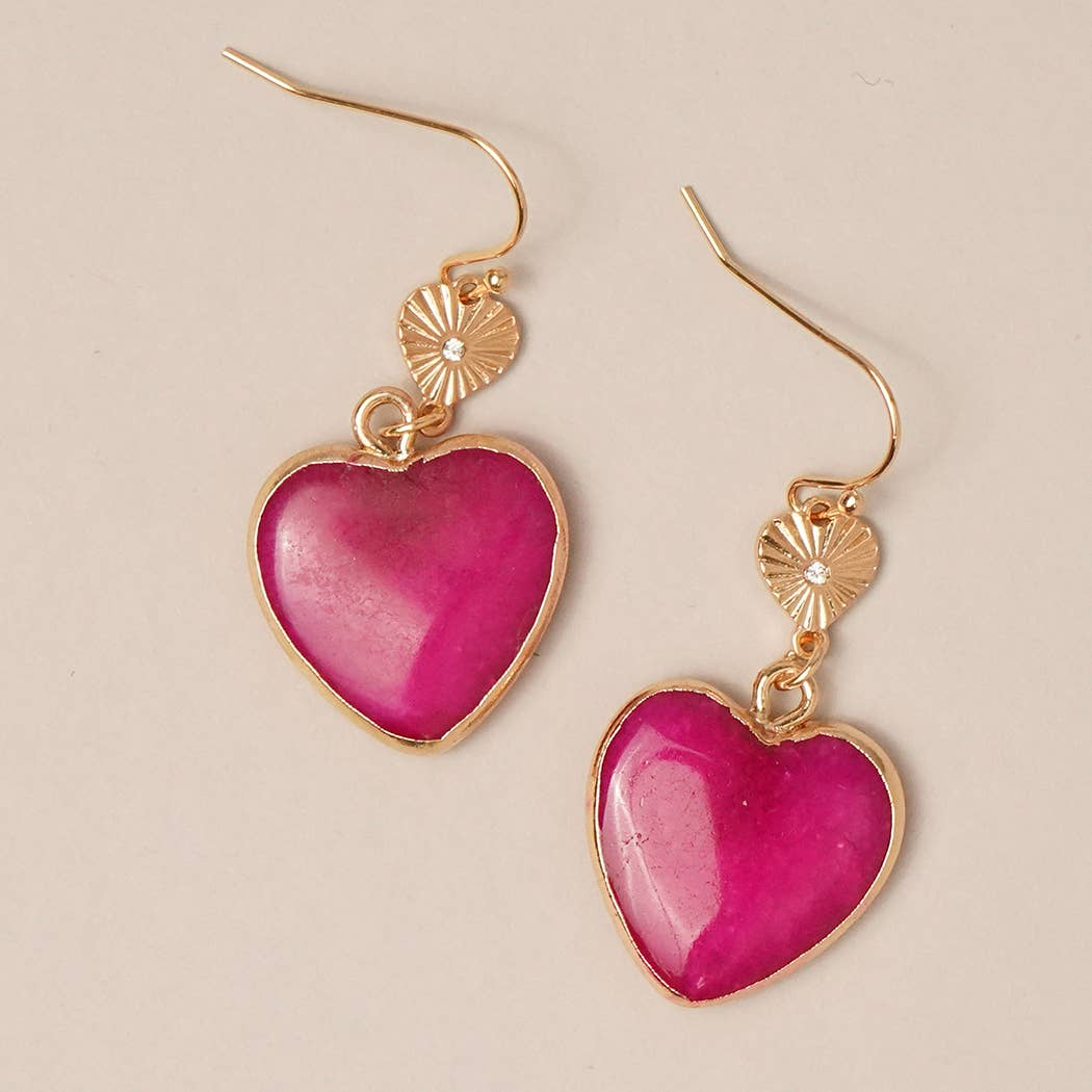 Heart-Shaped Semi-Precious Stone Hook Earring