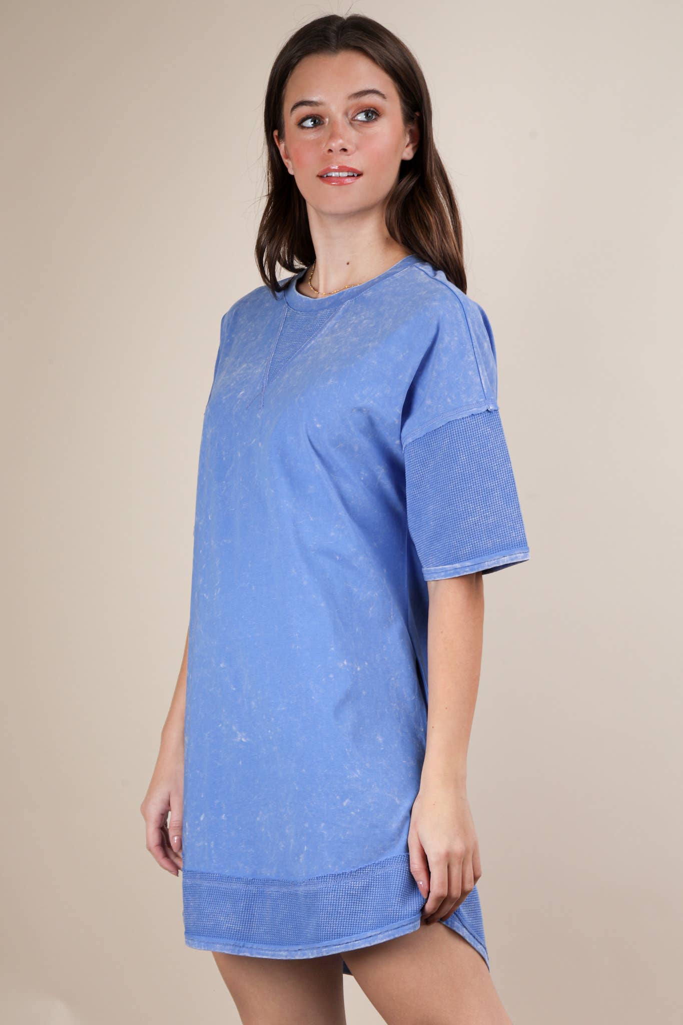 Mineral Washed Comfy Casual Knit Mini Dress