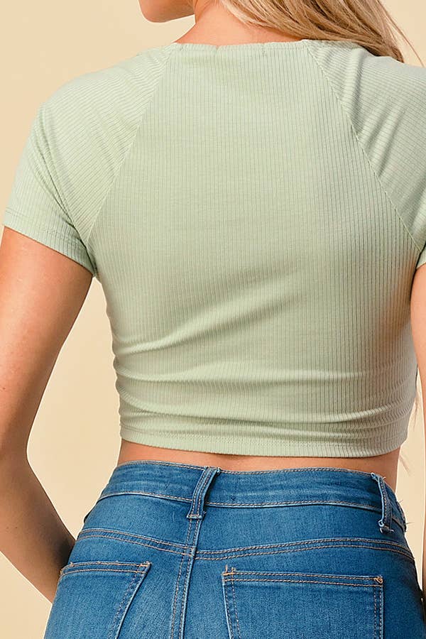 V-NECK RIB CROP TEE