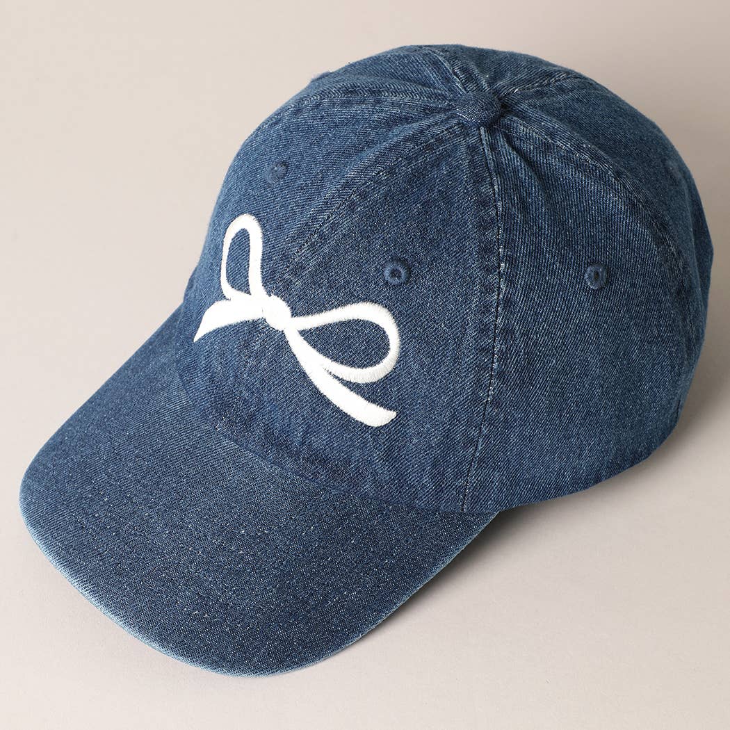 Trendy Bow Embroidered Denim Baseball Cap