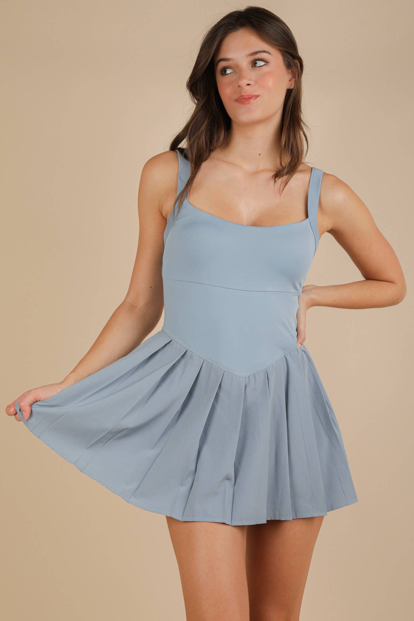 Pleated Skirt Activewear Dress W/ Under Shorts