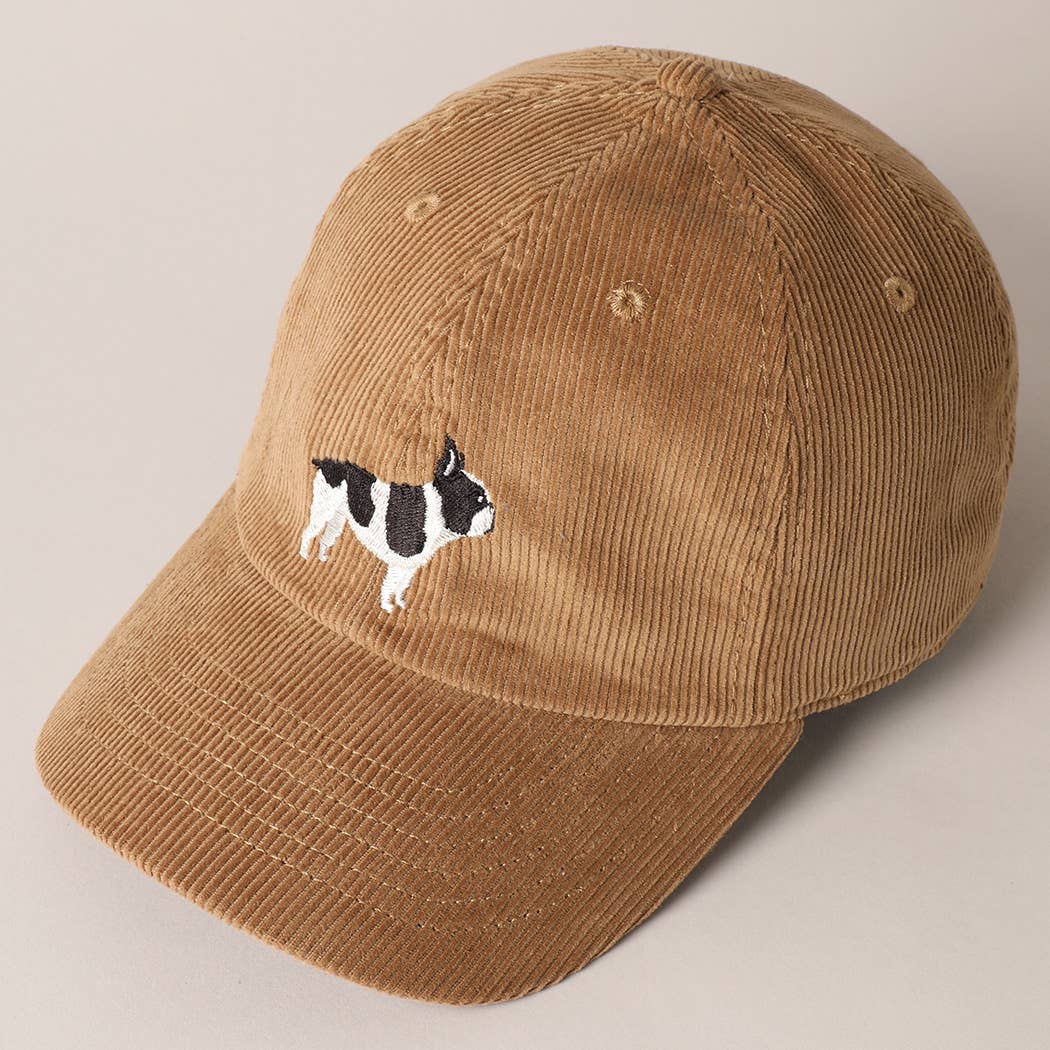French Bulldog Embroidered Corduroy Baseball Cap