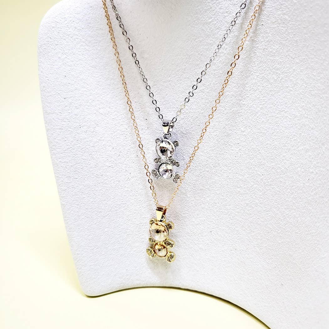 Rhinestone Bear Charm Necklace