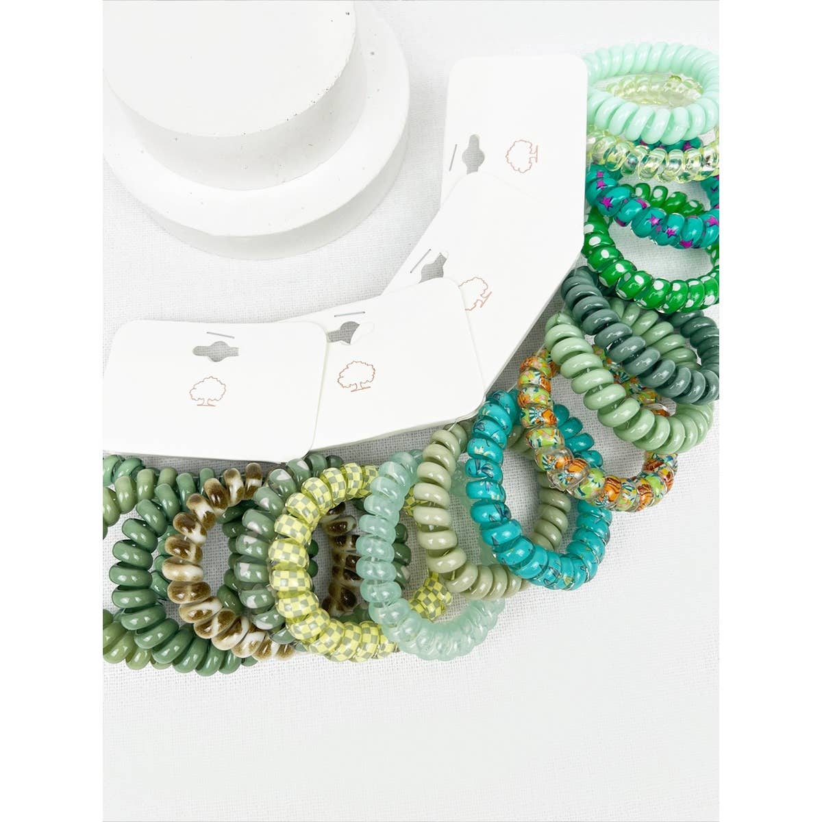 Green Tone Multi Design Spiral Hair Ties