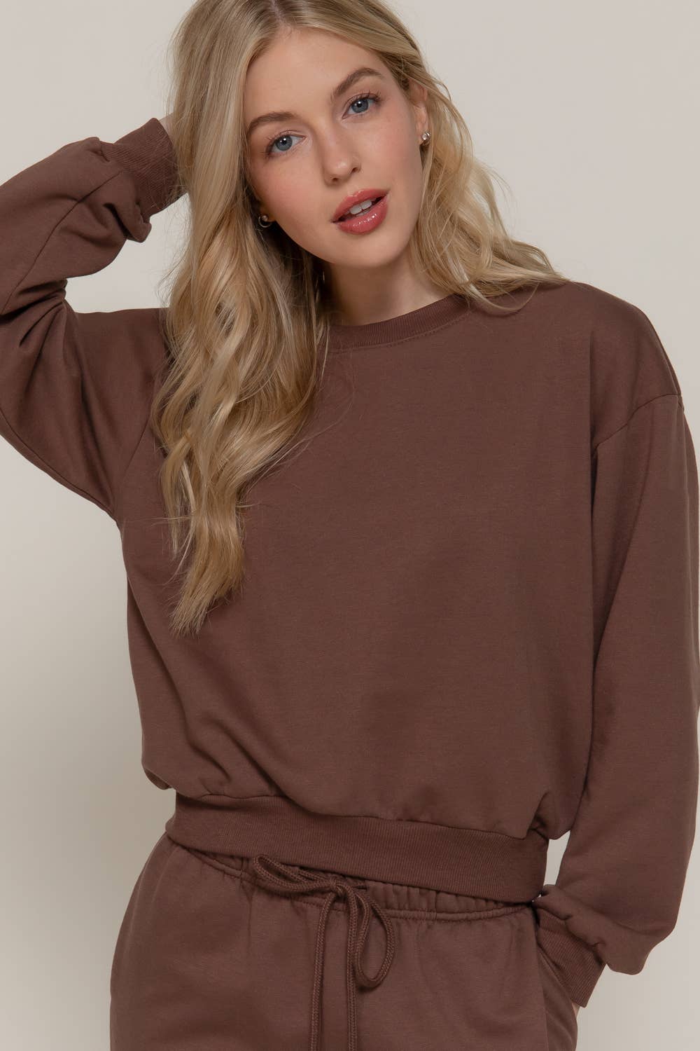 Long Sleeve Round Neck Crop SweatShirt