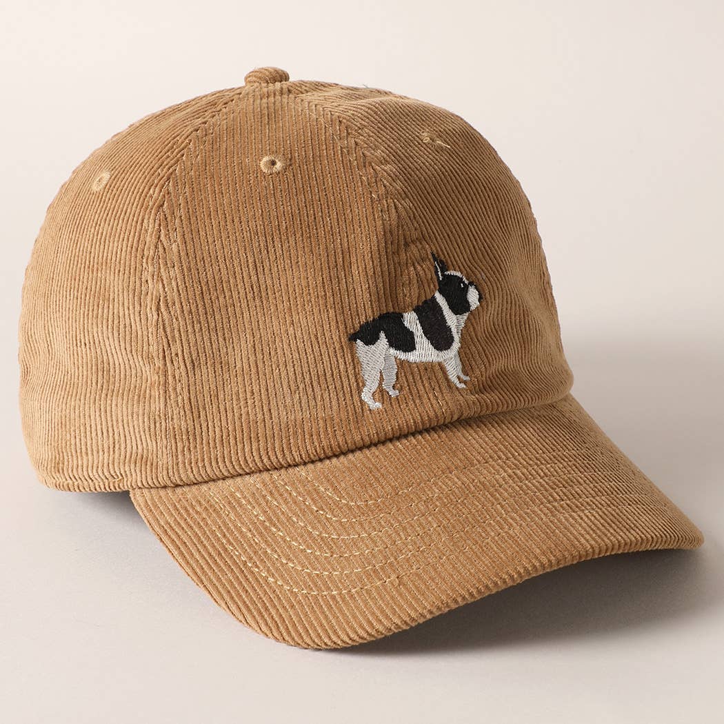 French Bulldog Embroidered Corduroy Baseball Cap