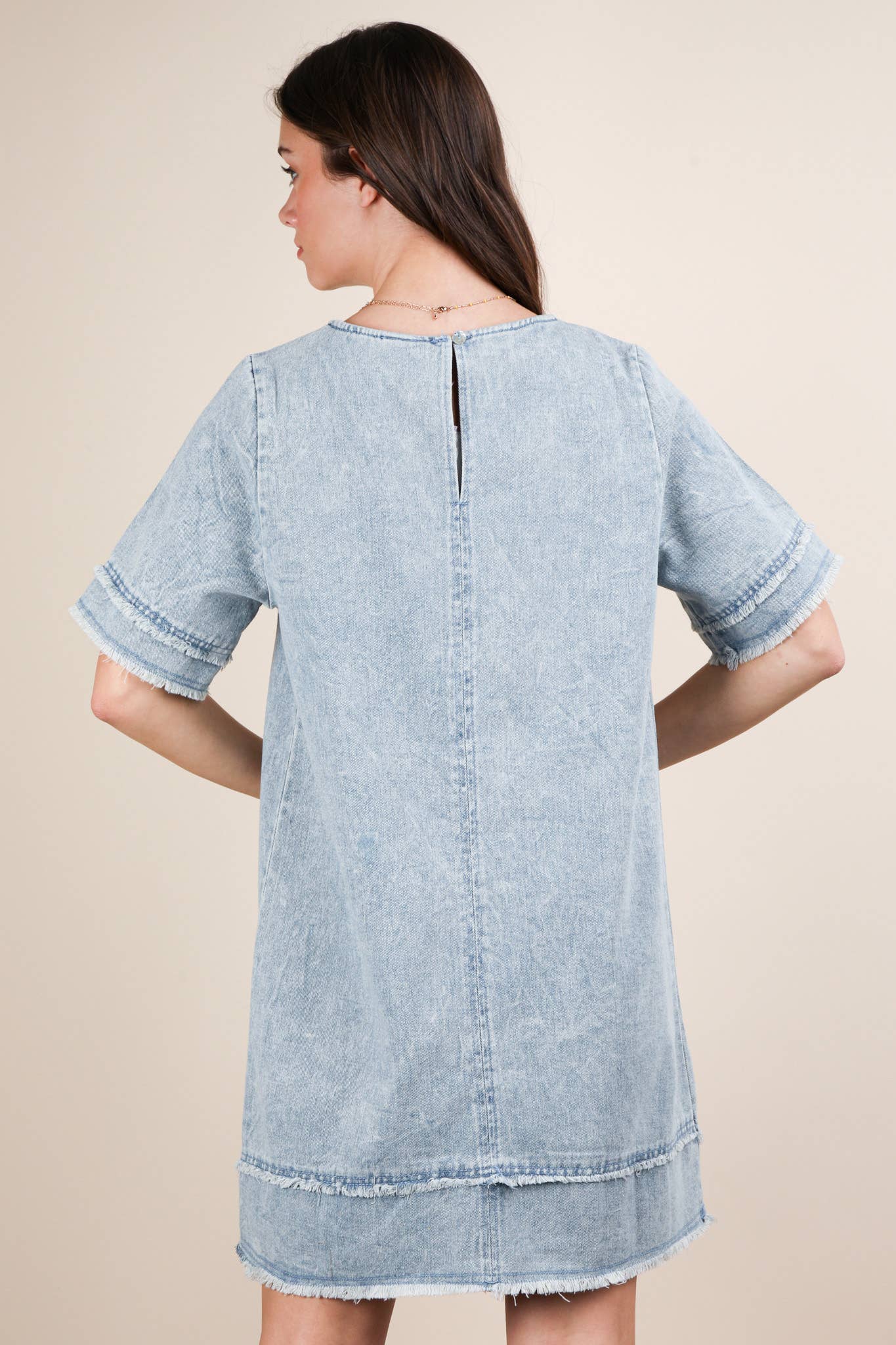 Washed Denim Shift Mini Dress