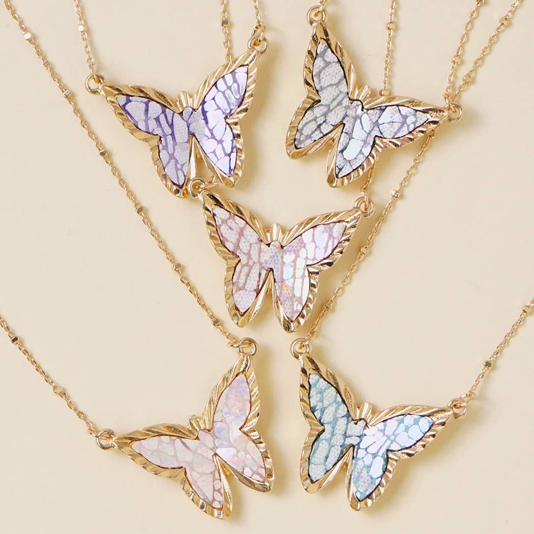Leather Butterfly Pendant Necklace