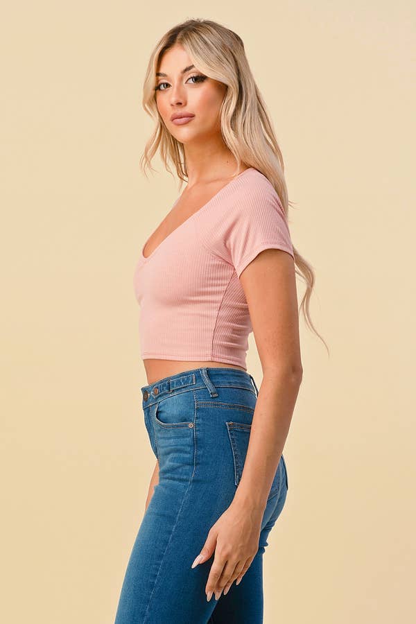 V-NECK RIB CROP TEE