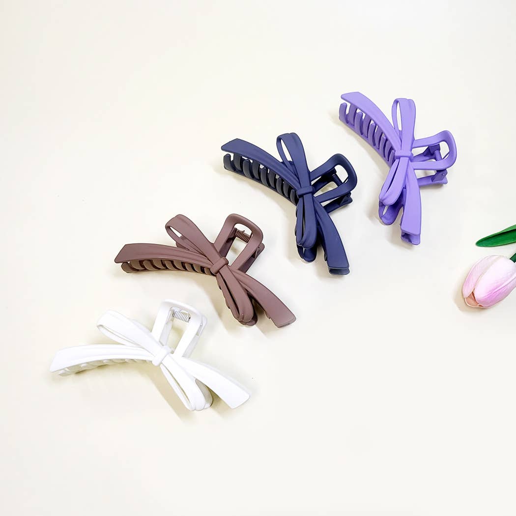 Matte Color Ribbon Shape Hair Claw Clip