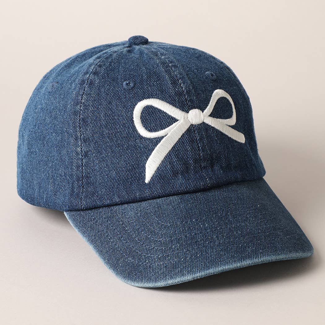 Trendy Bow Embroidered Denim Baseball Cap