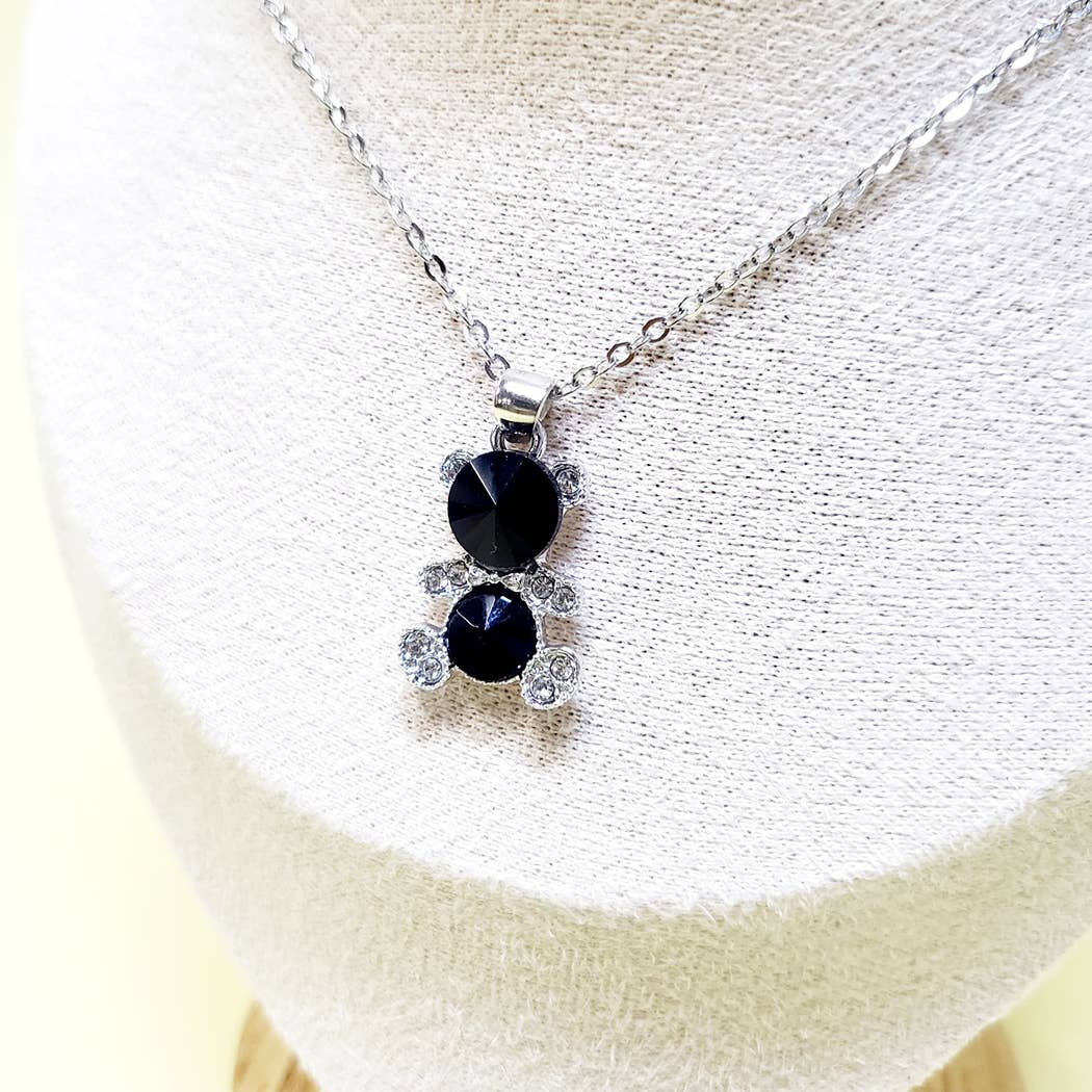 Rhinestone Bear Charm Necklace