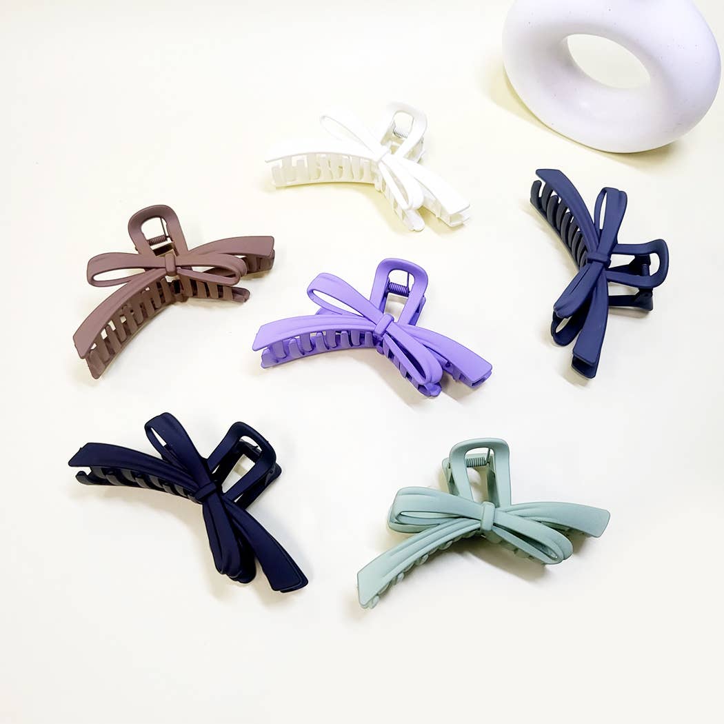 Matte Color Ribbon Shape Hair Claw Clip