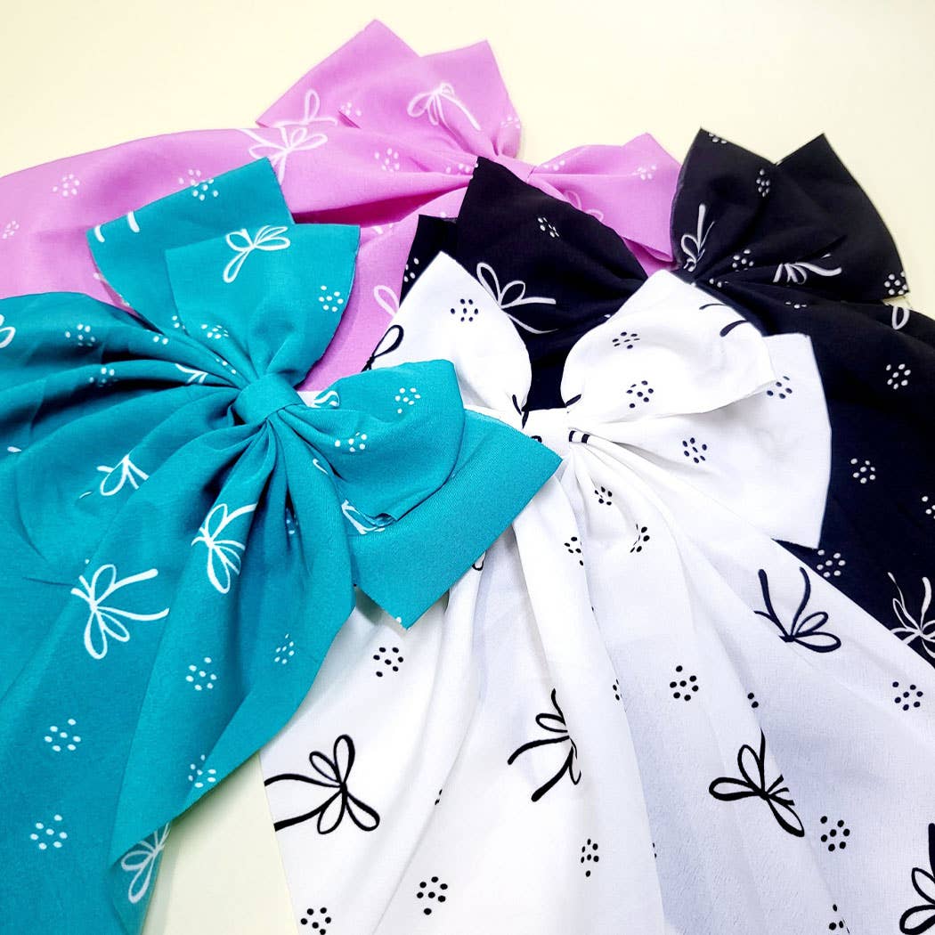 Ribbon Print Long Tails Hair Bow