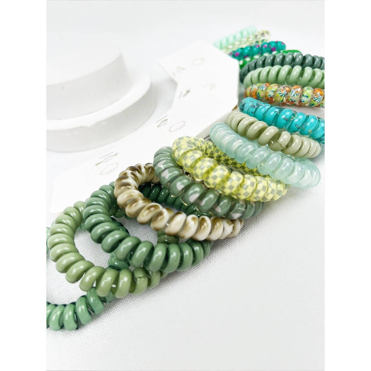 Green Tone Multi Design Spiral Hair Ties