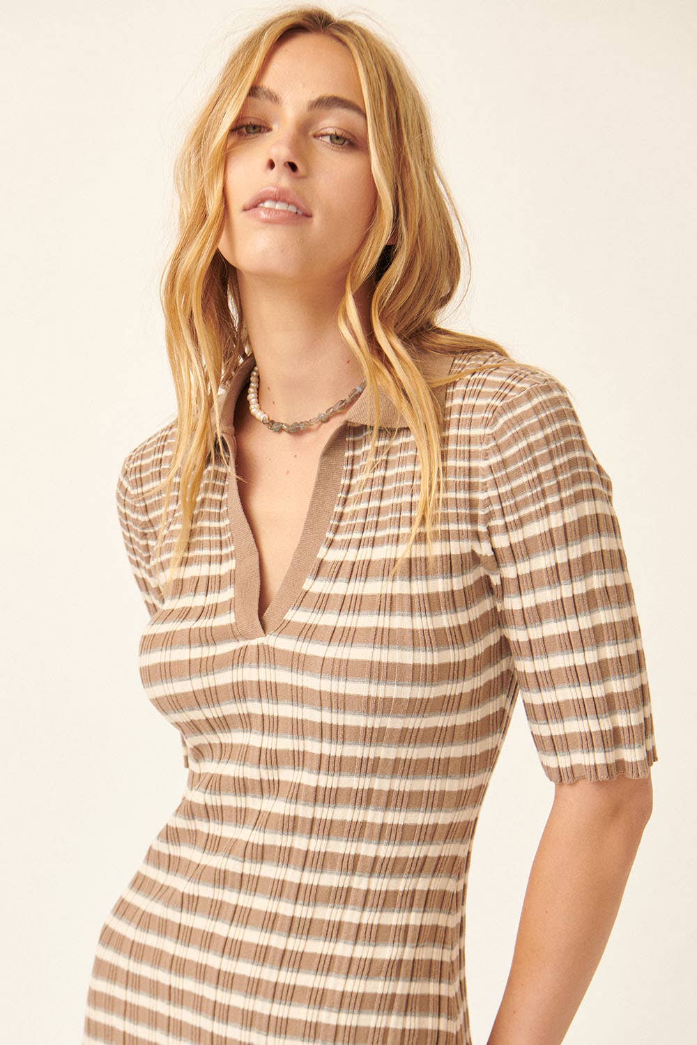 Carmel Vintage V-Neck Sweater Dress