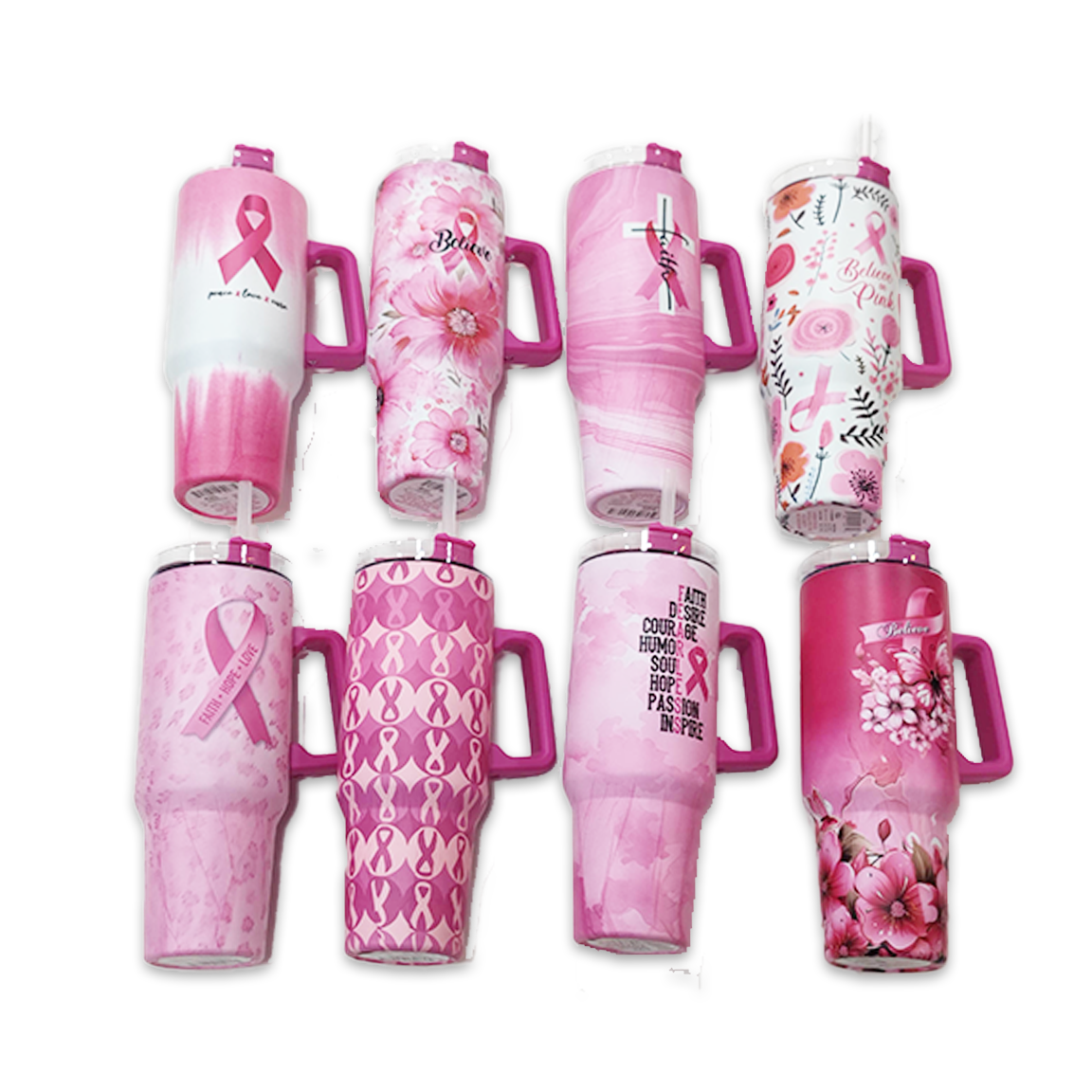 Insulated Cup 40 oz PINK Awareness Assortment- 8/Pack