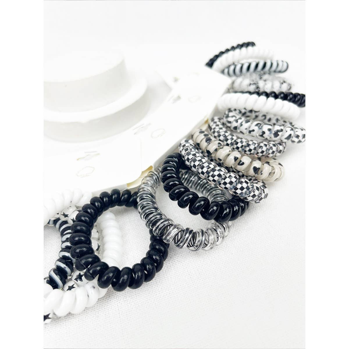 Black and White Multi Design Spiral Hair Ties
