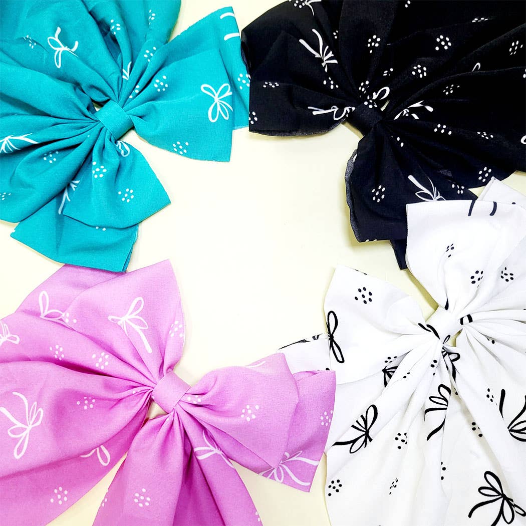 Ribbon Print Long Tails Hair Bow