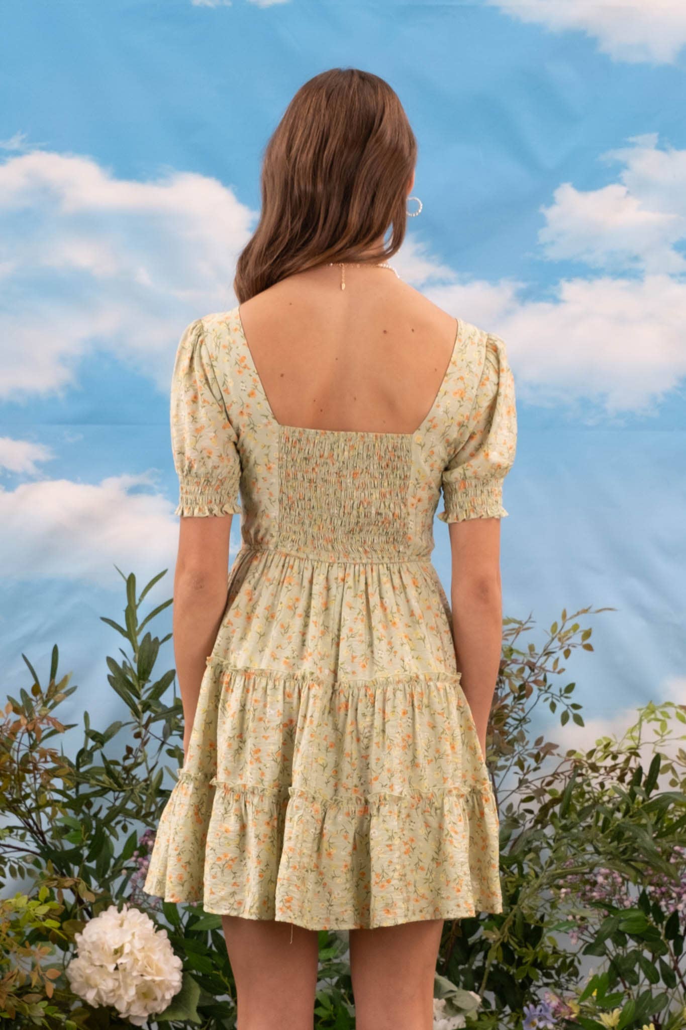 YELLOW PUFF SLEEVE FLORAL DRESS