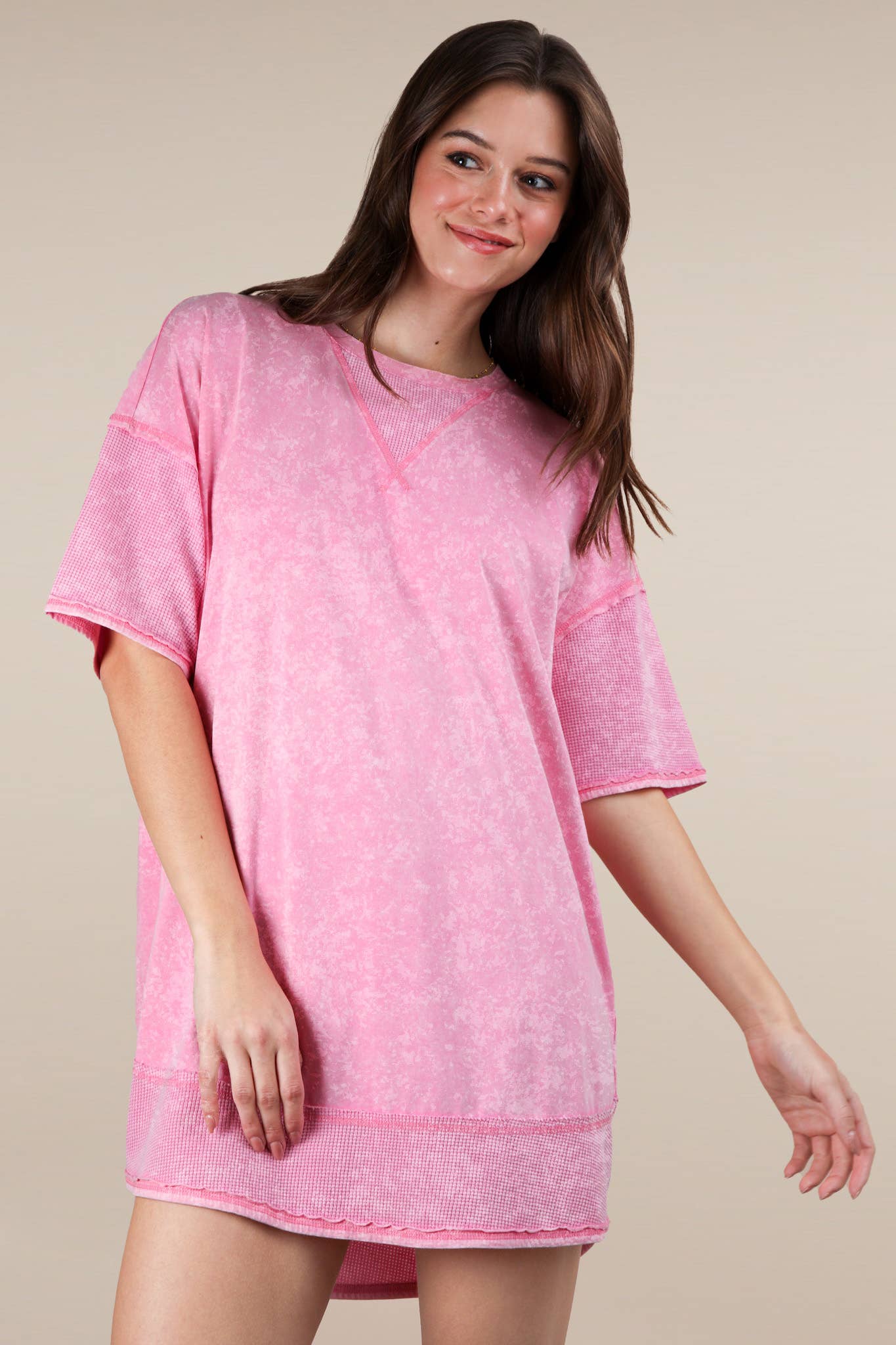 Mineral Washed Comfy Casual Knit Mini Dress