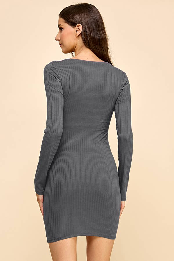 CENTER RUCHING LONG SLEEVE MINI DRESS