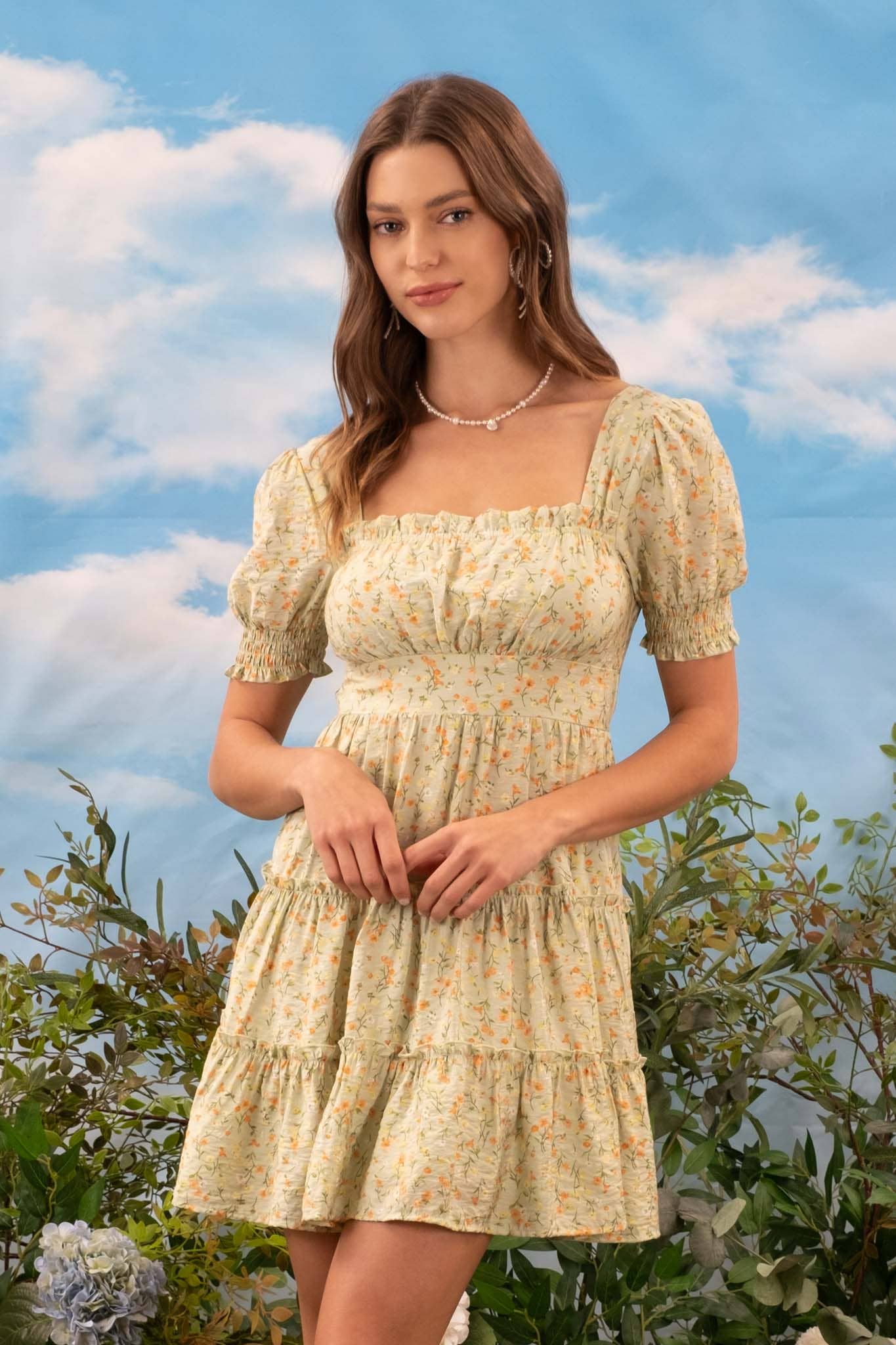 YELLOW PUFF SLEEVE FLORAL DRESS