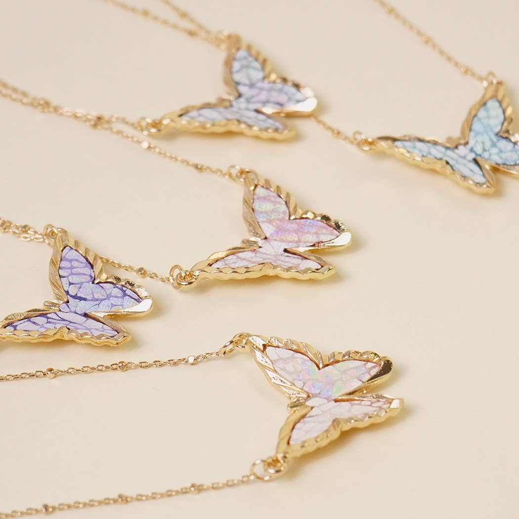 Leather Butterfly Pendant Necklace