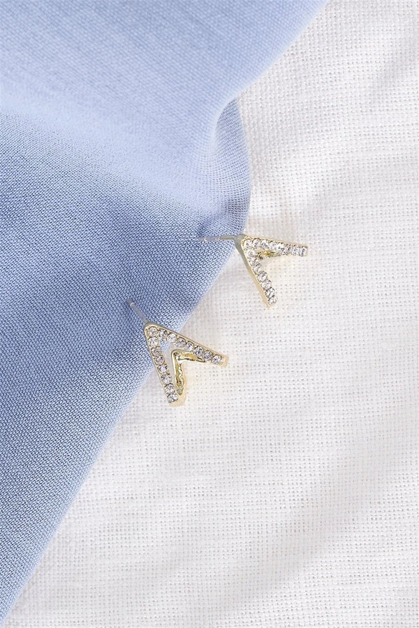 Up Pointed Gold Rhinestone Earrings