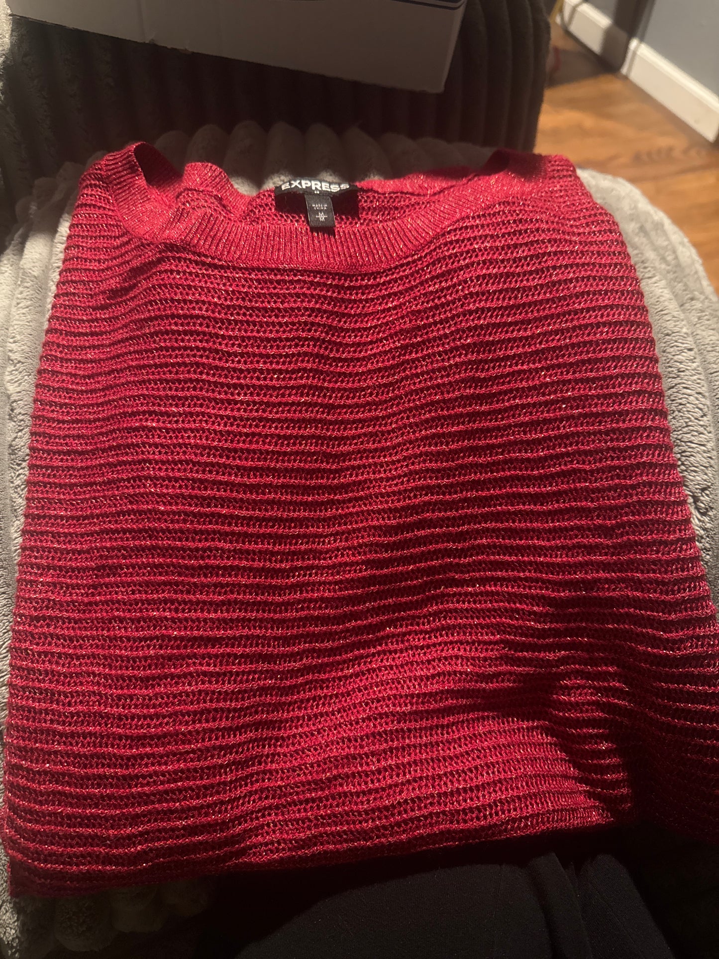 (MEDIUM) Y2K Express Red See Thru Knitted Sweater