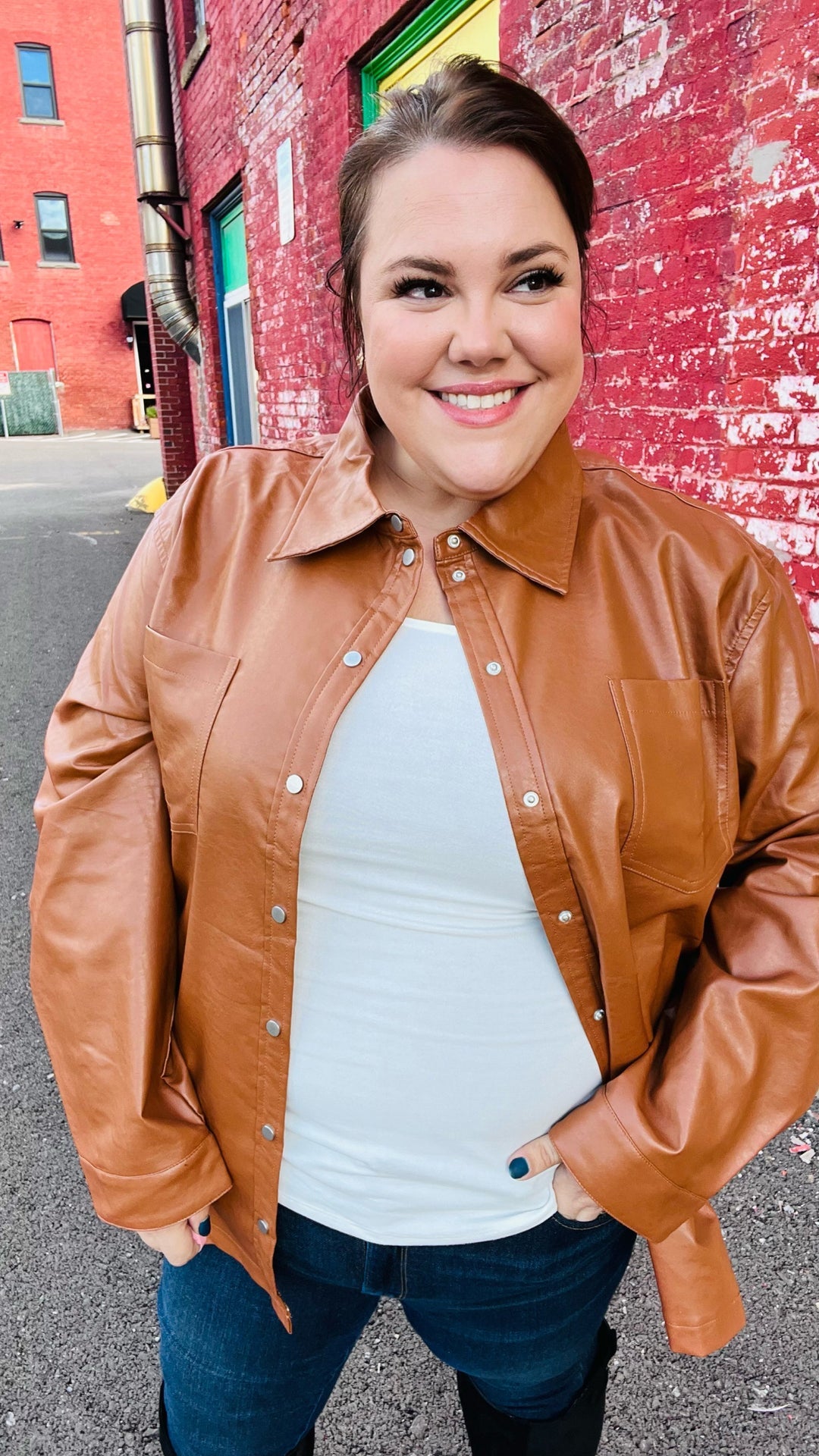 RUSTY VEGAN LEATHER SNAP BUTTON JACKET