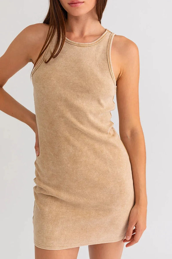 Tank Top Washed Styled Ribbed Mini Dress